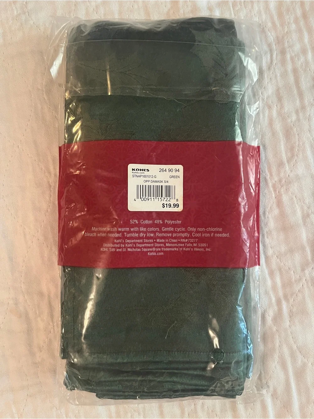 St. Nicholas Square Forest Green Damask Napkin Set - Pack of 4